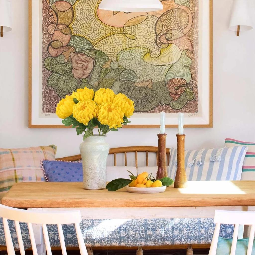 Yapay Çiçek Krizantem Sarı Açık 90cm Tek Dal Kumaş Çiçek Uzun Dal