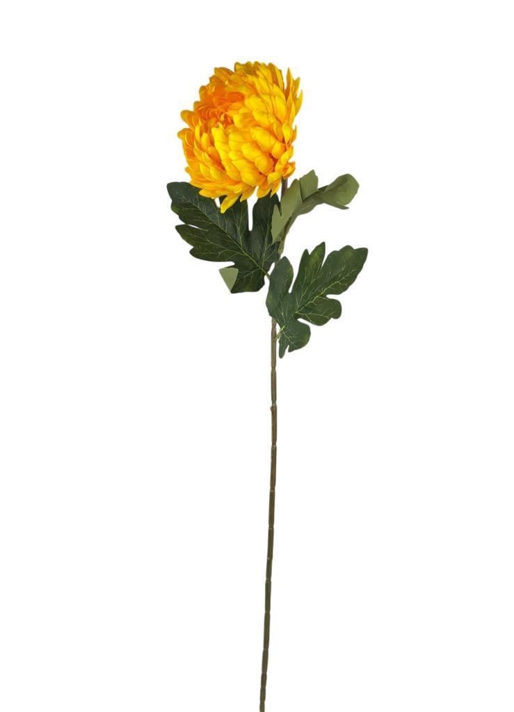 Yapay Çiçek Krizantem Sarı Koyu 90cm Tek Dal Kumaş Çiçek Uzun Dal