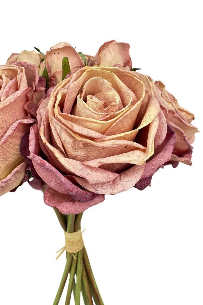 Yapay Çiçek Kuru Gül Pembe Gül Kurusu Renk 6Çiçek 4Tomurcuk 10lu Demet Gelin Çiçeği Buketi