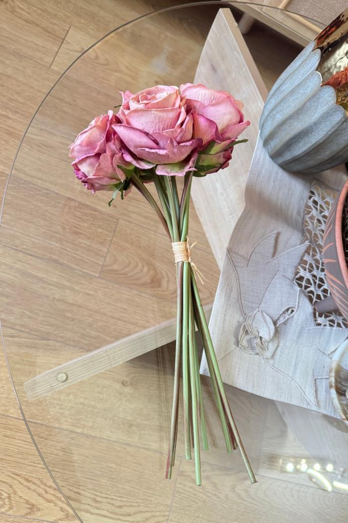 Yapay Çiçek Kuru Gül Pembe Gül Kurusu Renk 6Çiçek 4Tomurcuk 10lu Demet Gelin Çiçeği Buketi