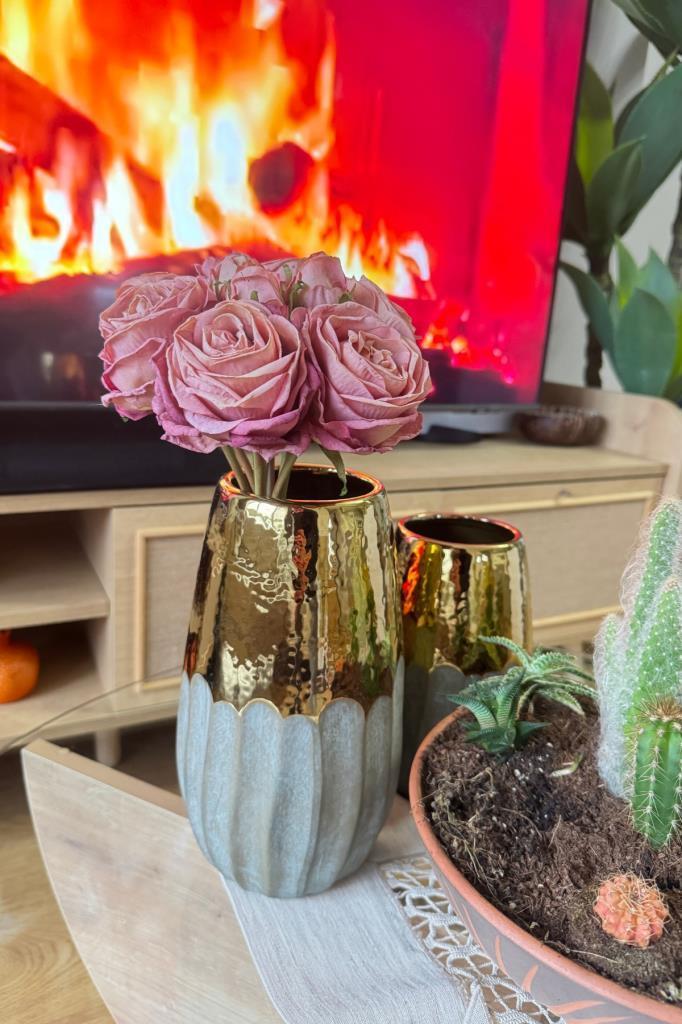 Yapay Çiçek Kuru Gül Pembe Gül Kurusu Renk 6Çiçek 4Tomurcuk 10lu Demet Gelin Çiçeği Buketi