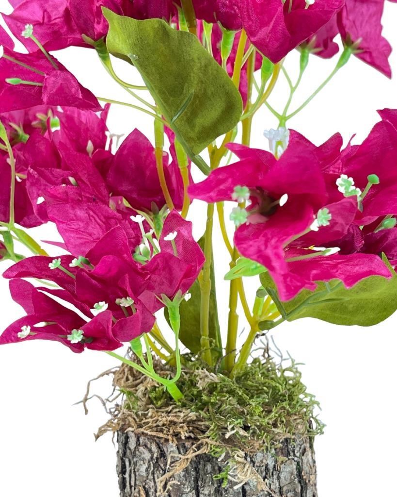Yapay Çiçek Kütük Saksılı Fuşya Begonvil Dekoratif Masa Çiçeği 40*20cm