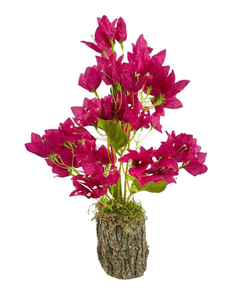 Yapay Çiçek Kütük Saksılı Fuşya Begonvil Dekoratif Masa Çiçeği 40*20cm