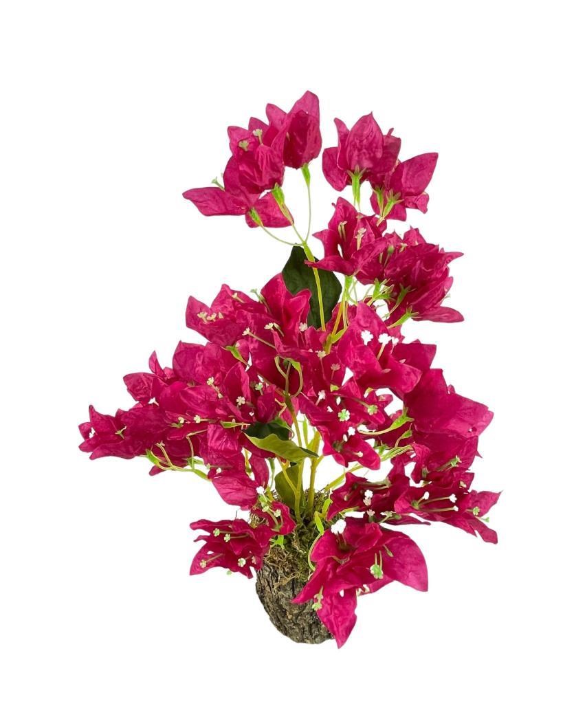 Yapay Çiçek Kütük Saksılı Fuşya Begonvil Dekoratif Masa Çiçeği 40*20cm