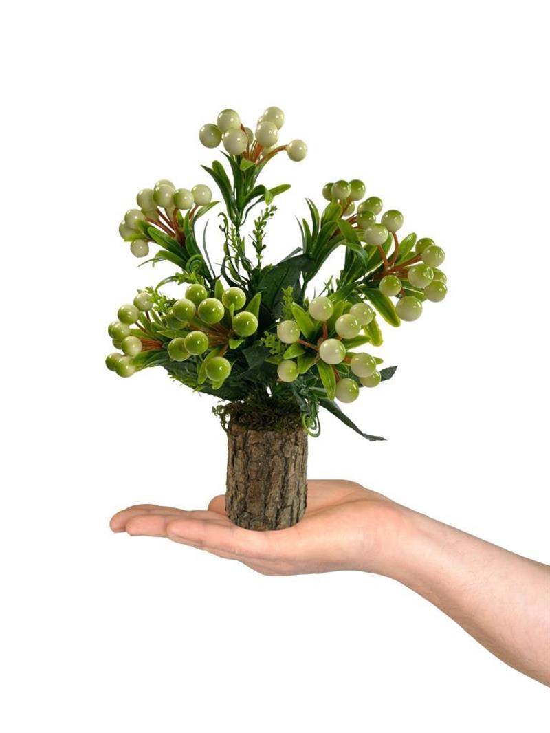 Yapay Çiçek Kütük Saksılı Kokina Dekoratif Masa Çiçeği YEŞİL