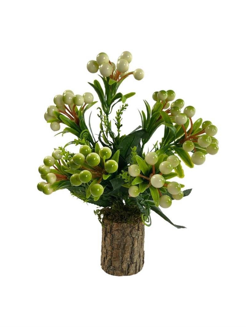 Yapay Çiçek Kütük Saksılı Kokina Dekoratif Masa Çiçeği YEŞİL