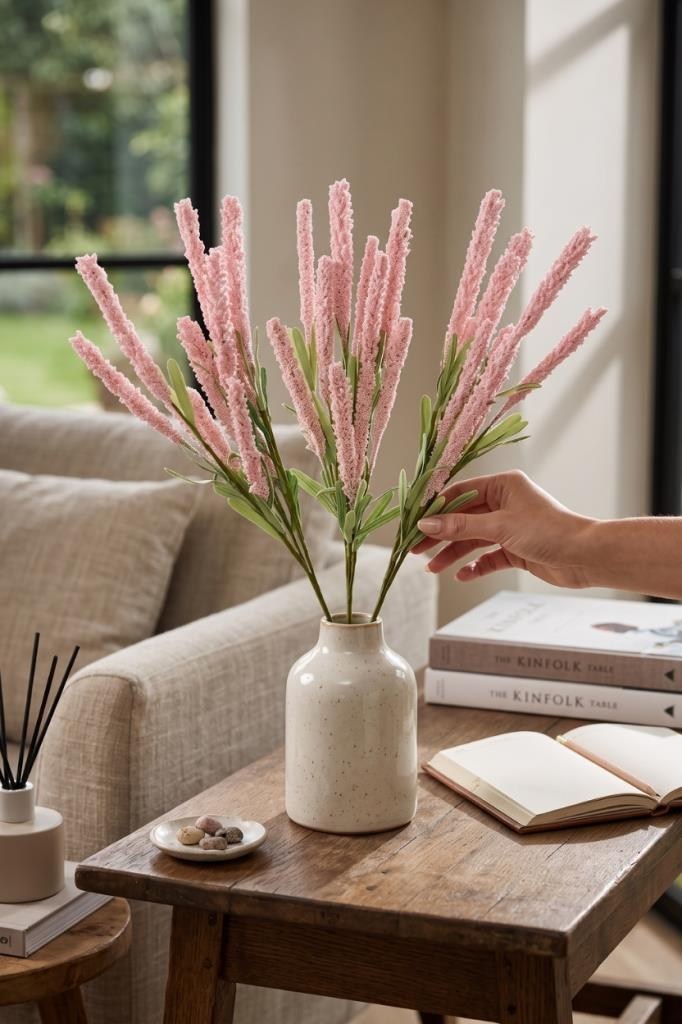 Yapay Çiçek Lateks Köpük Pembe Açık Lavanta Dalı 35cm Dekoratif Çiçek