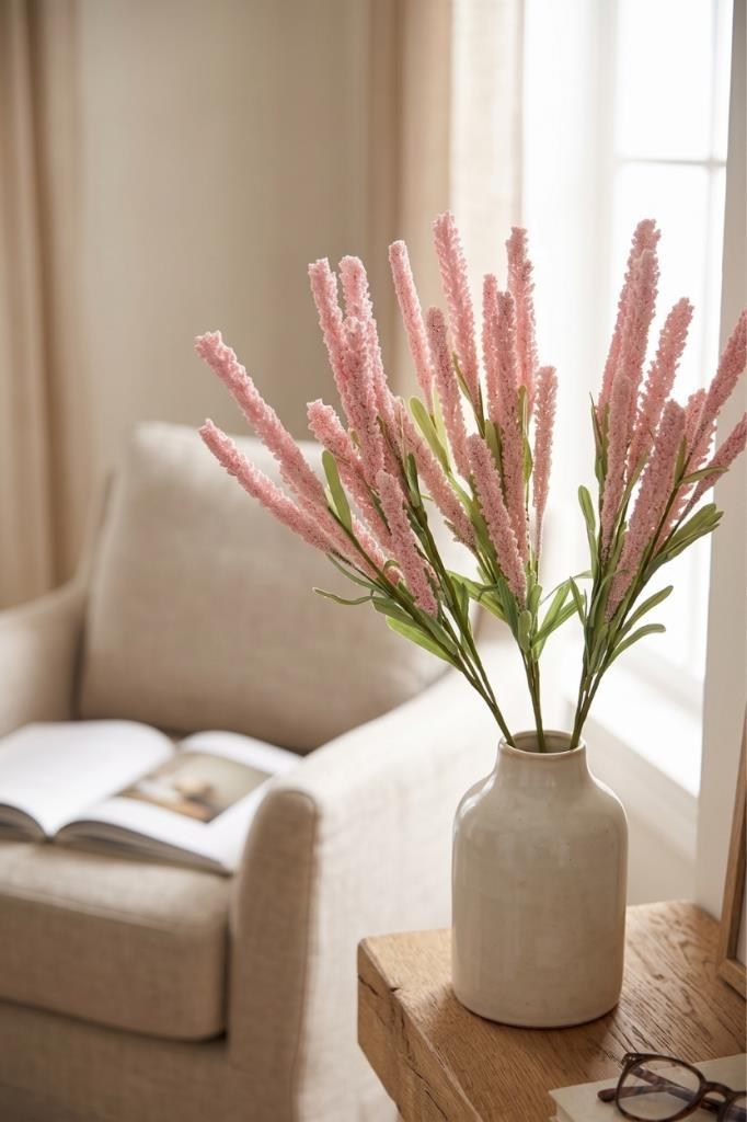 Yapay Çiçek Lateks Köpük Pembe Açık Lavanta Dalı 35cm Dekoratif Çiçek