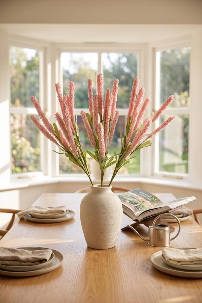 Yapay Çiçek Lateks Köpük Pembe Açık Lavanta Dalı 35cm Dekoratif Çiçek