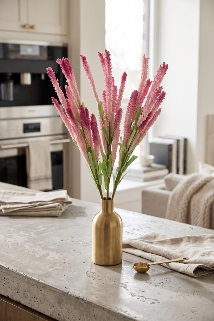Yapay Çiçek Lateks Köpük Pembe Koyu Lavanta Dalı 35cm Dekoratif Çiçek