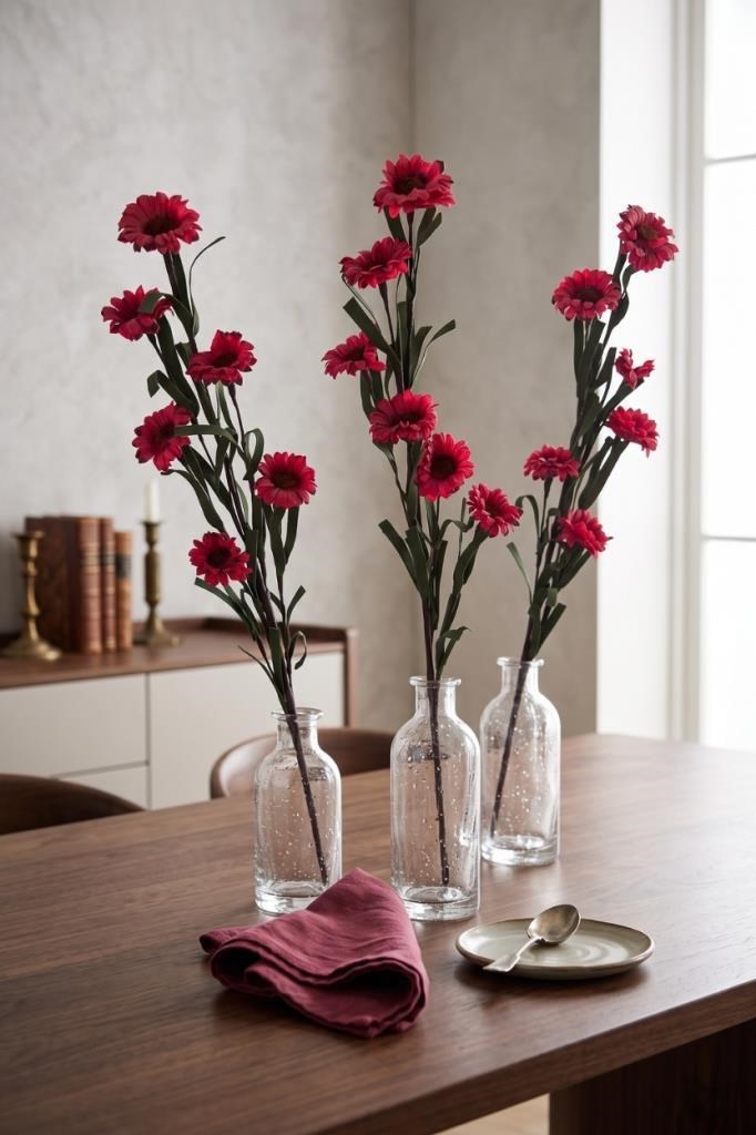 Yapay Çiçek Lateks Papatya Dalı FUŞYA 6 Çiçekli 60 cm Gerçek Dokulu Dekoratif Çiçek