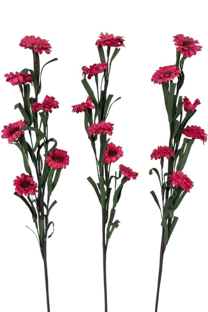 Yapay Çiçek Lateks Papatya Dalı FUŞYA 6 Çiçekli 60 cm Gerçek Dokulu Dekoratif Çiçek