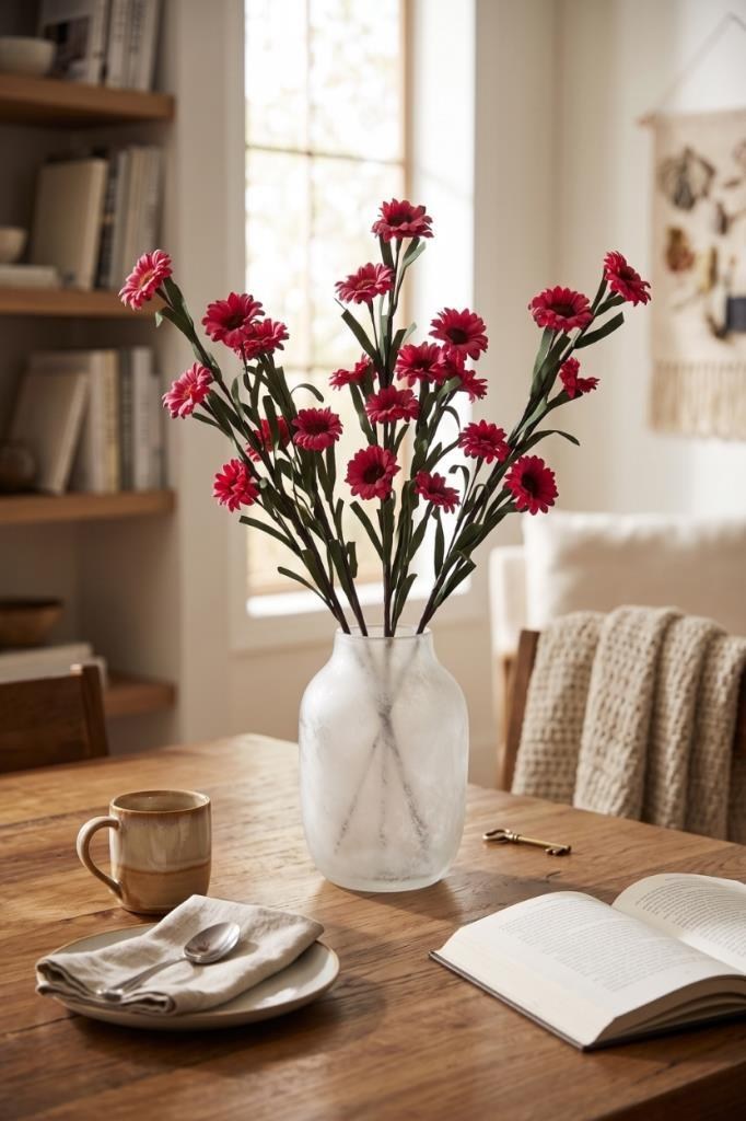Yapay Çiçek Lateks Papatya Dalı FUŞYA 6 Çiçekli 60 cm Gerçek Dokulu Dekoratif Çiçek