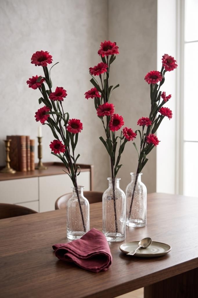 Yapay Çiçek Lateks Papatya Dalı FUŞYA 6 Çiçekli 60 cm Gerçek Dokulu Dekoratif Çiçek
