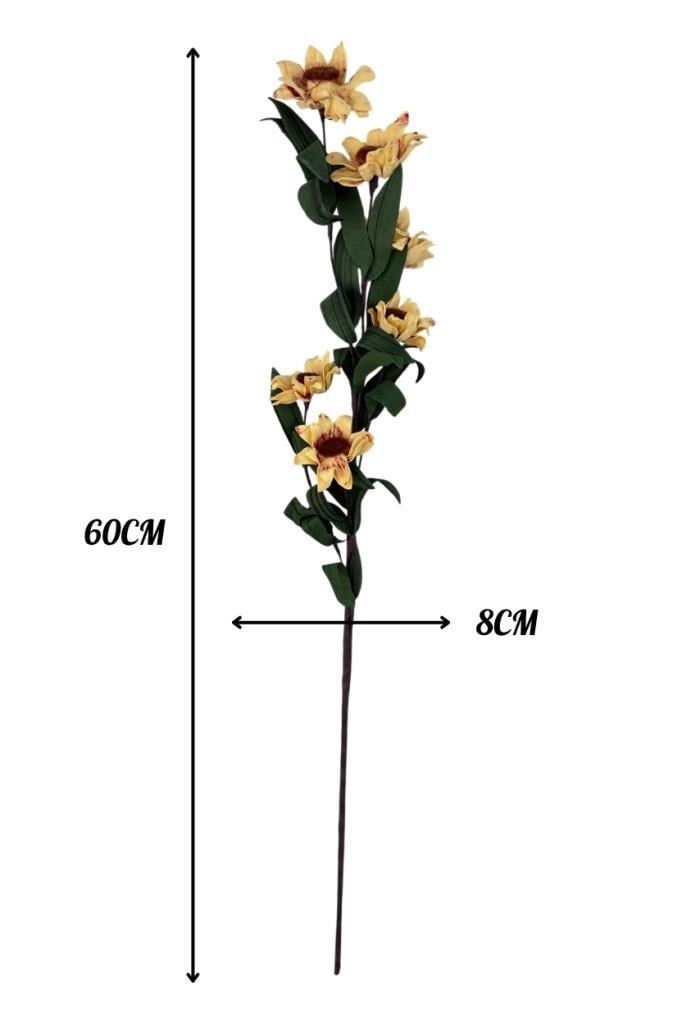 Yapay Çiçek Lateks Papatya Dalı KREM 6 Çiçekli 60 cm Gerçek Dokulu Dekoratif Çiçek