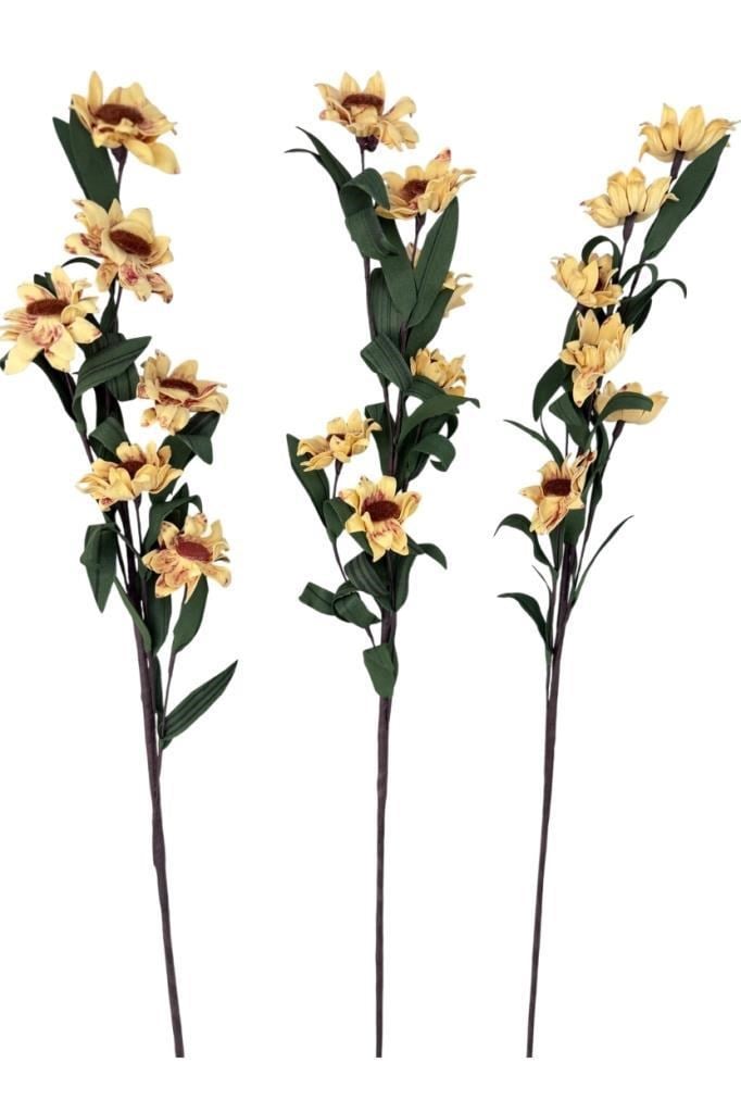 Yapay Çiçek Lateks Papatya Dalı KREM 6 Çiçekli 60 cm Gerçek Dokulu Dekoratif Çiçek