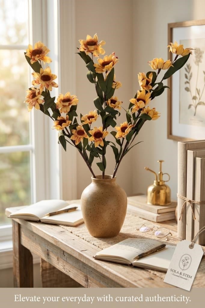Yapay Çiçek Lateks Papatya Dalı KREM 6 Çiçekli 60 cm Gerçek Dokulu Dekoratif Çiçek