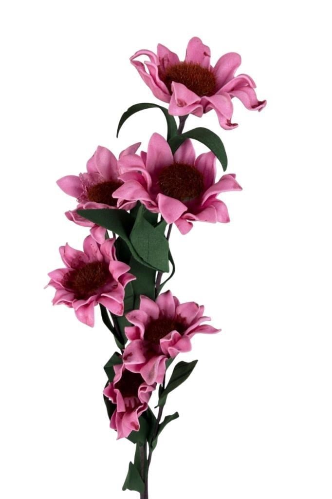 Yapay Çiçek Lateks Papatya Dalı PEMBE 6 Çiçekli 60 cm Gerçek Dokulu Dekoratif Çiçek