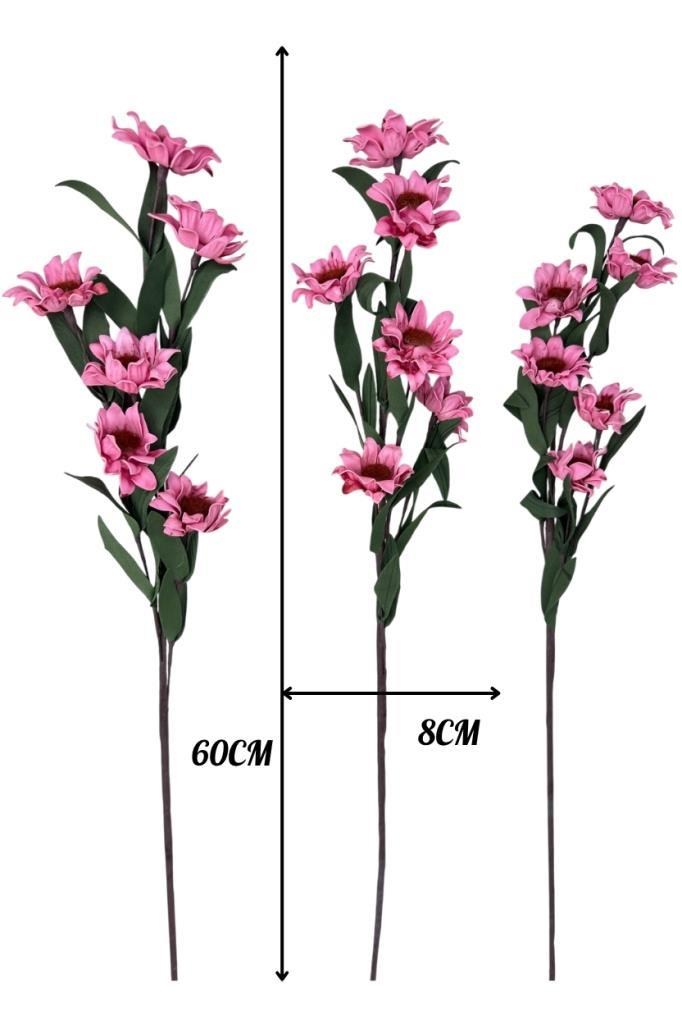 Yapay Çiçek Lateks Papatya Dalı PEMBE 6 Çiçekli 60 cm Gerçek Dokulu Dekoratif Çiçek