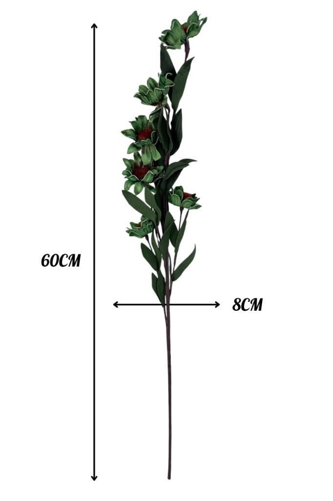 Yapay Çiçek Lateks Papatya Dalı YEŞİL 6 Çiçekli 60 cm Gerçek Dokulu Dekoratif Çiçek