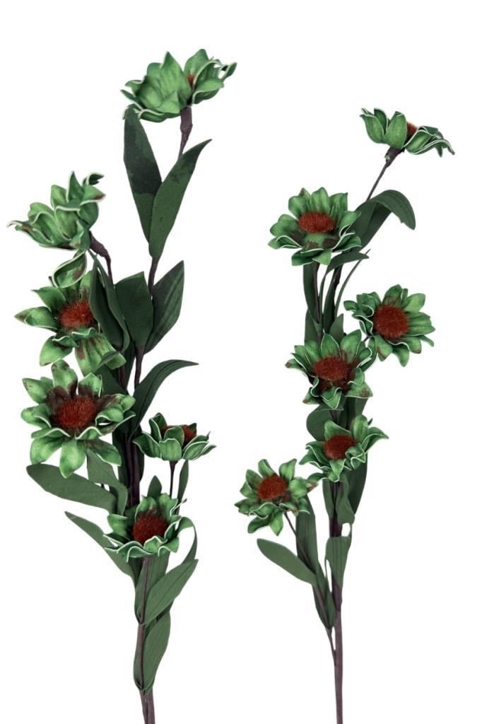 Yapay Çiçek Lateks Papatya Dalı YEŞİL 6 Çiçekli 60 cm Gerçek Dokulu Dekoratif Çiçek