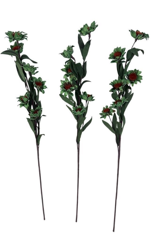 Yapay Çiçek Lateks Papatya Dalı YEŞİL 6 Çiçekli 60 cm Gerçek Dokulu Dekoratif Çiçek