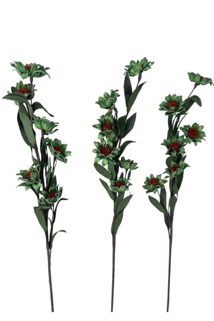 Yapay Çiçek Lateks Papatya Dalı YEŞİL 6 Çiçekli 60 cm Gerçek Dokulu Dekoratif Çiçek