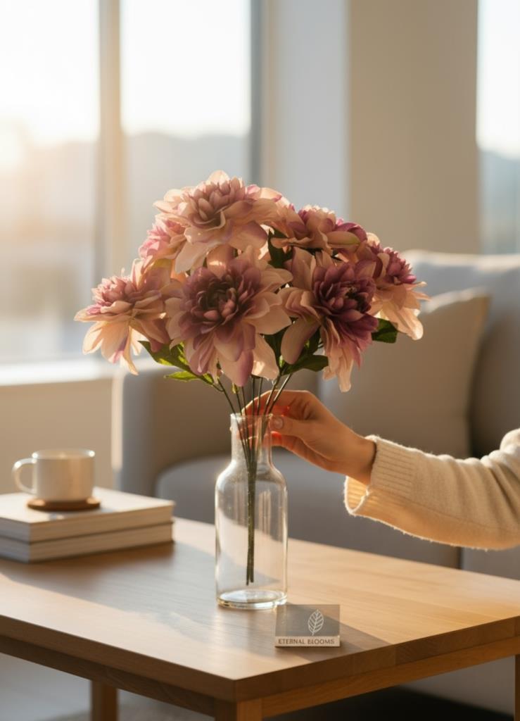 Yapay Çiçek Lila 7li Yıldız Çiçeği Demeti 40*30cm