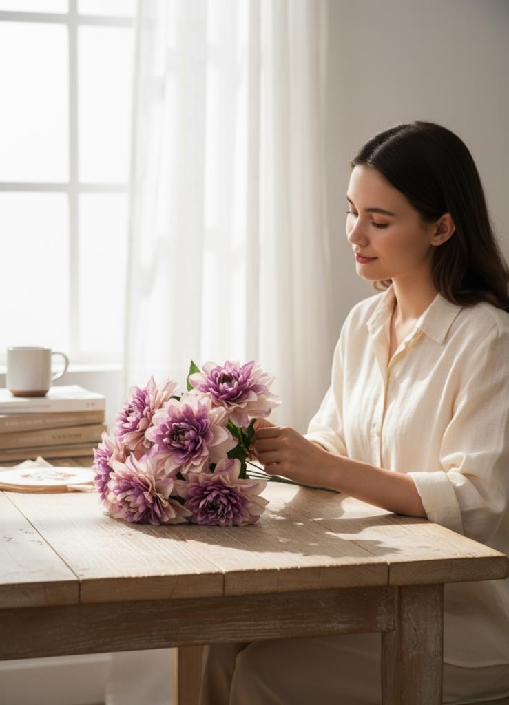 Yapay Çiçek Lila 7li Yıldız Çiçeği Demeti 40*30cm