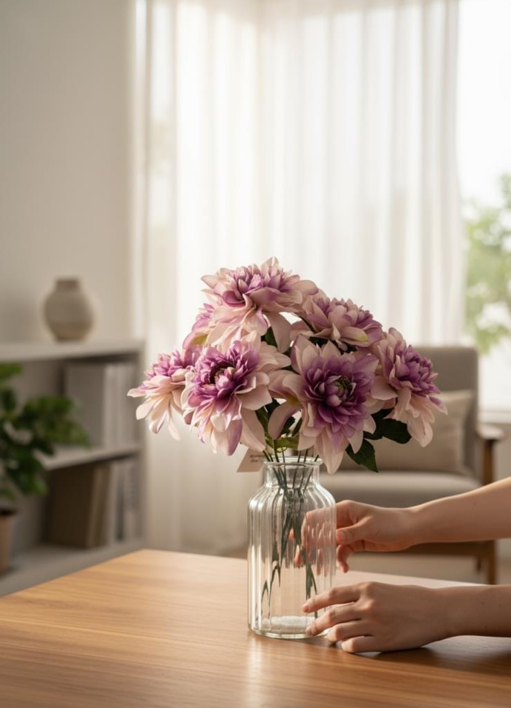 Yapay Çiçek Lila 7li Yıldız Çiçeği Demeti 40*30cm