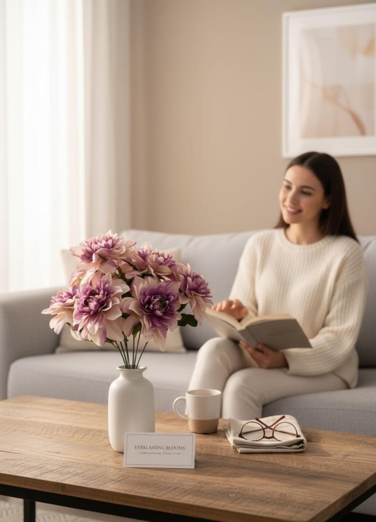 Yapay Çiçek Lila 7li Yıldız Çiçeği Demeti 40*30cm