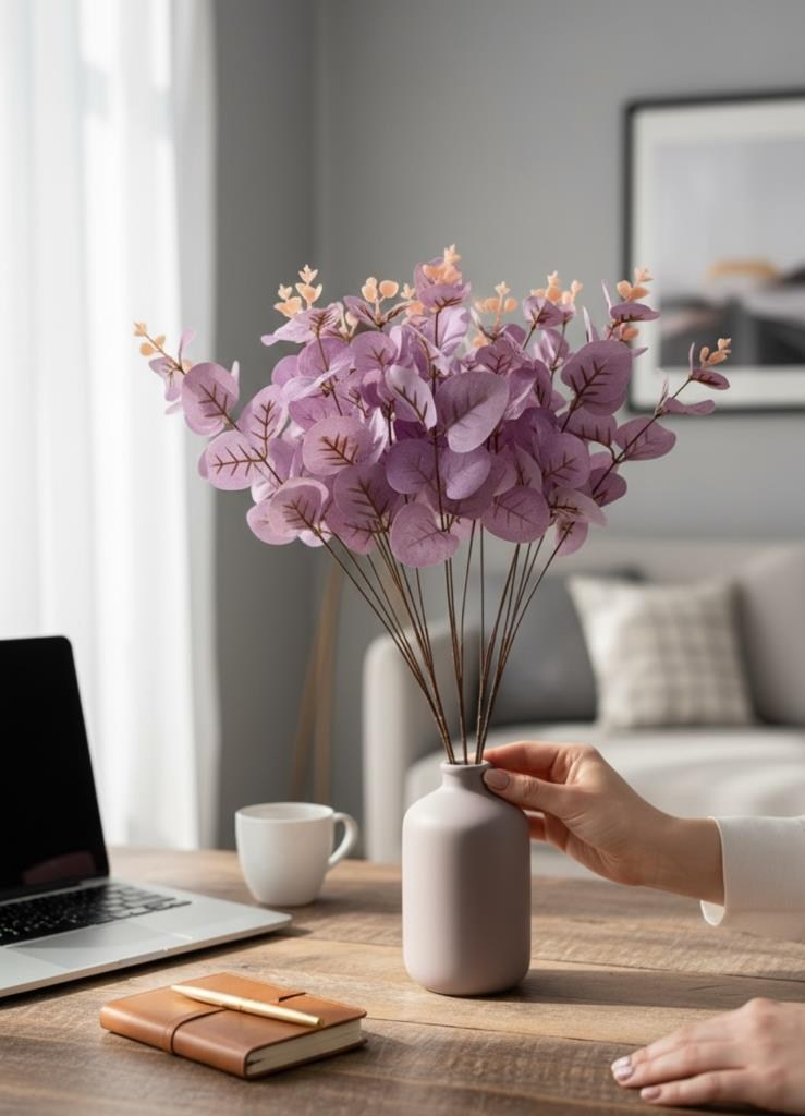 Yapay Çiçek Lila Okaliptus Aradal Arajman Çiçeği Eucalyptus