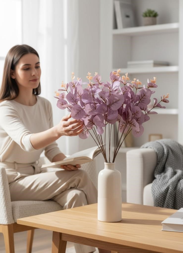 Yapay Çiçek Lila Okaliptus Aradal Arajman Çiçeği Eucalyptus