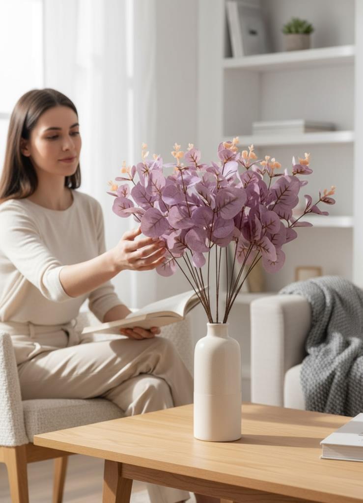 Yapay Çiçek Lila Okaliptus Aradal Arajman Çiçeği Eucalyptus