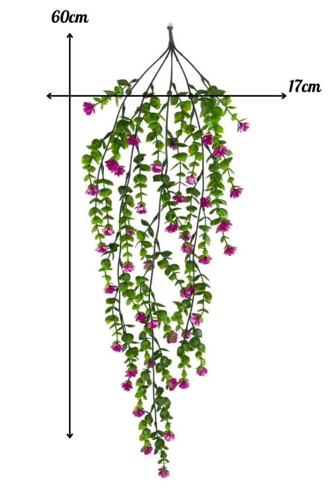 Yapay Çiçek Lila Sarkan Lotus Çiçekli Okaliptus Şimşir Yapay Sarmaşık 5dal 60cm