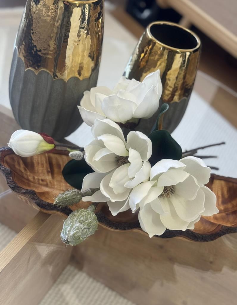 Yapay Çiçek Lüx Manolya Gerçek Dokulu Letex Eva Magnolia Gelin Çiçeği 40cm BEYAZ