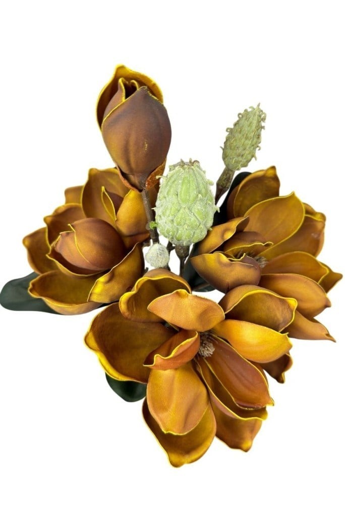 Yapay Çiçek Lüx Manolya Gerçek Dokulu Letex Eva Magnolia Gelin Çiçeği 40cm KAHVERENGİ