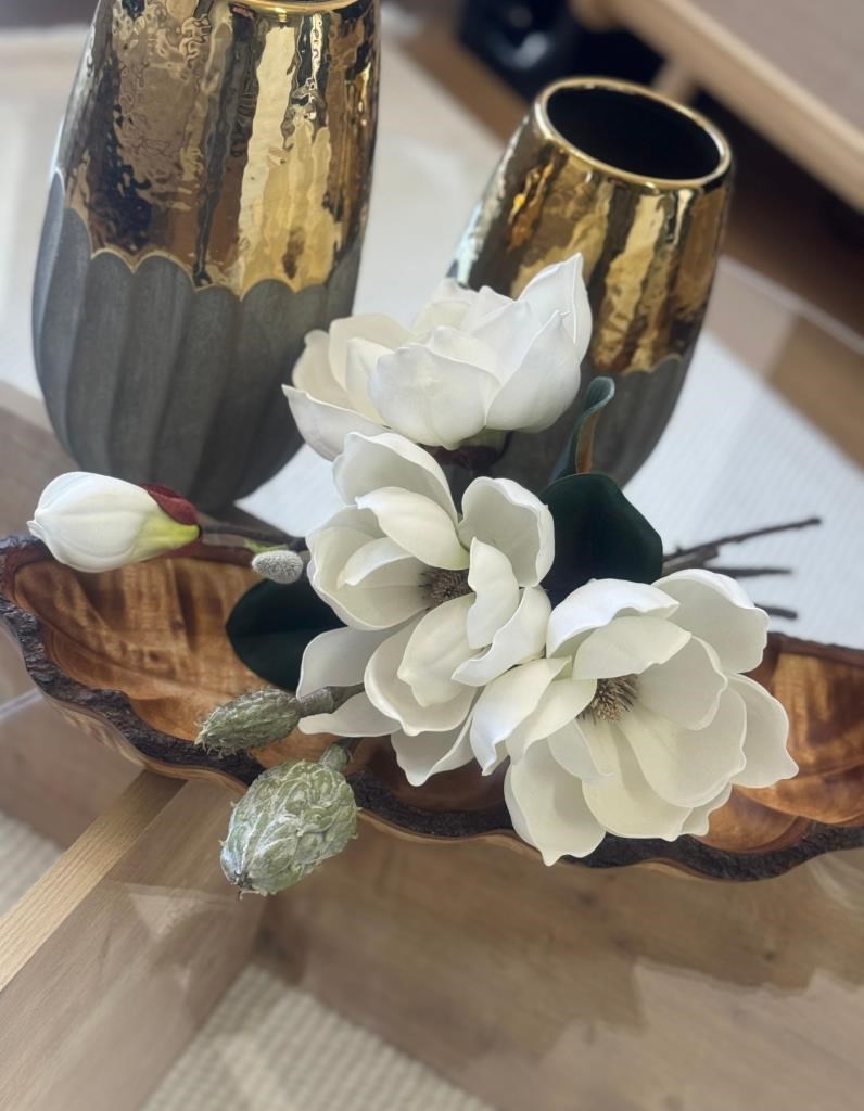 Yapay Çiçek Lüx Manolya Gerçek Dokulu Letex Eva Magnolia Gelin Çiçeği 40cm BEYAZ
