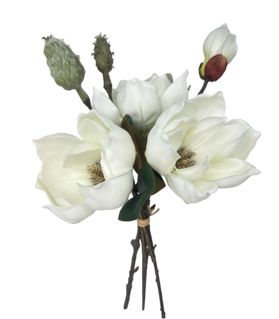 Yapay Çiçek Lüx Manolya Gerçek Dokulu Letex Eva Magnolia Gelin Çiçeği 40cm BEYAZ