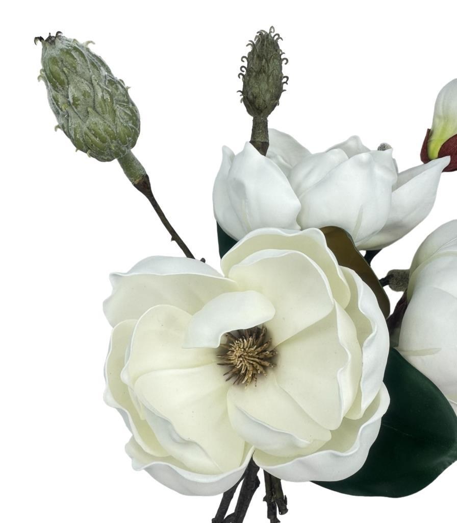 Yapay Çiçek Lüx Manolya Gerçek Dokulu Letex Eva Magnolia Gelin Çiçeği 40cm BEYAZ