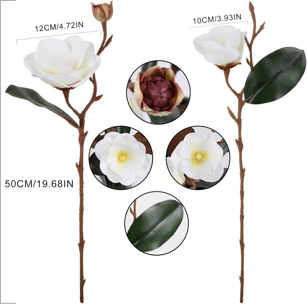 Yapay Çiçek Lüx Manolya Gerçek Islak Dokulu Magnolia Gelin Çiçeği 48cm BEYAZ