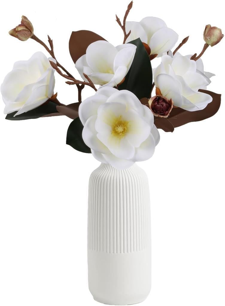 Yapay Çiçek Lüx Manolya Gerçek Islak Dokulu Magnolia Gelin Çiçeği 48cm BEYAZ