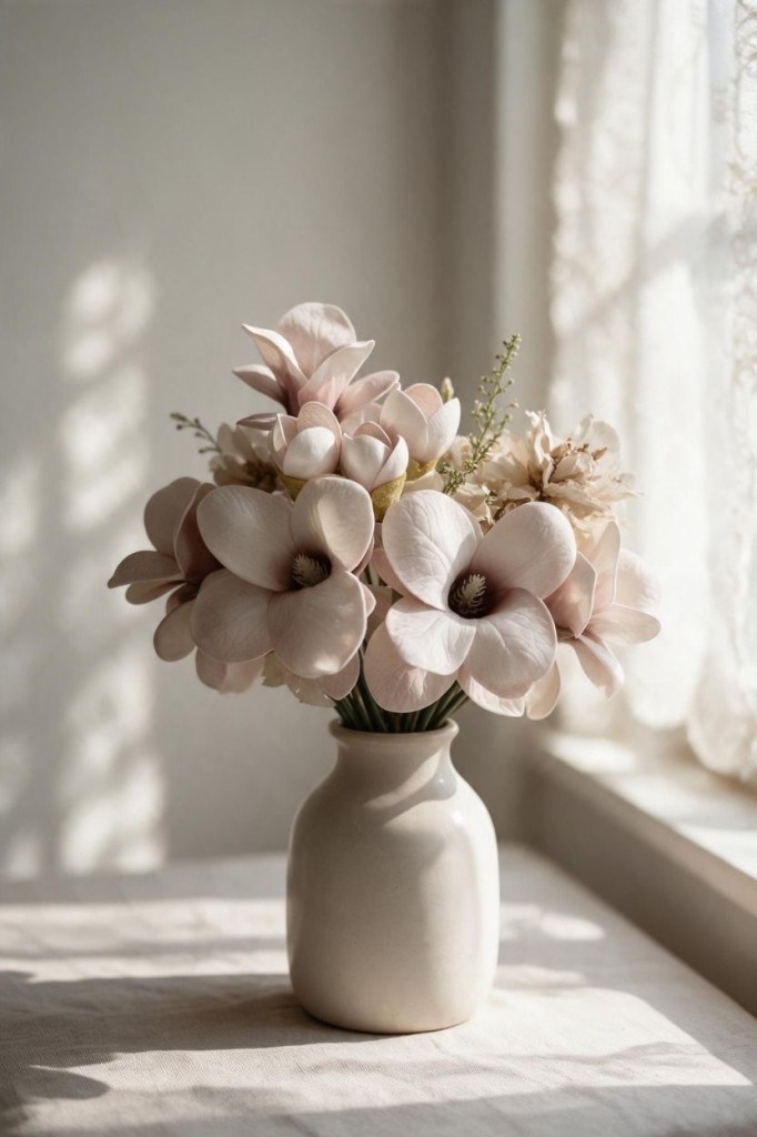 Yapay Çiçek Manolya Letex Eva Magnolia 33cm Açık Vizon