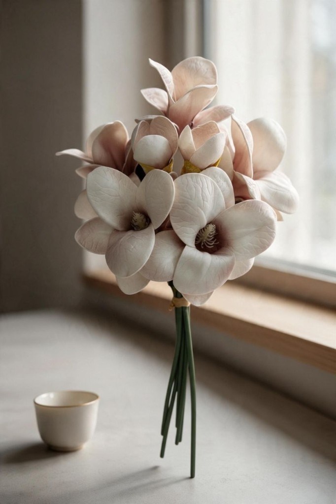 Yapay Çiçek Manolya Letex Eva Magnolia 33cm Açık Vizon