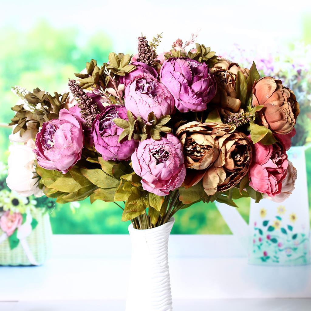 Yapay Çiçek Marsilya Gülü Şakayık Erengül Büyük Boy Demet  Mor