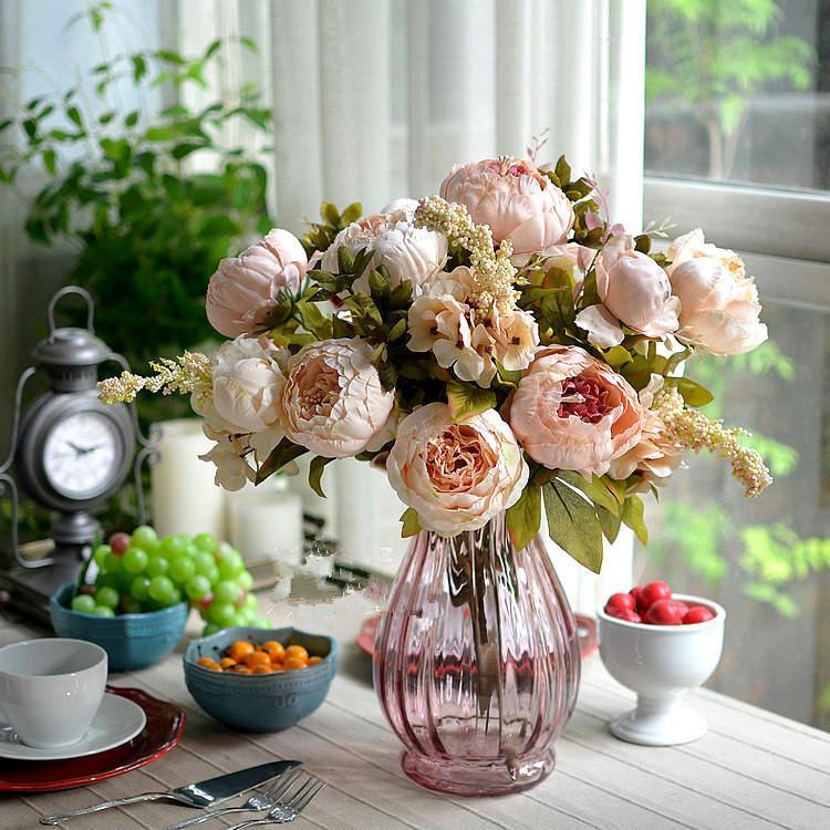 Yapay Çiçek Marsilya Gülü Şakayık Erengül Büyük Boy Demet  Pembe Açık