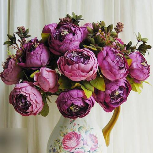 Yapay Çiçek Marsilya Gülü Şakayık Erengül Büyük Boy Demet  Mor