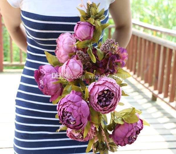 Yapay Çiçek Marsilya Gülü Şakayık Erengül Büyük Boy Demet  Mor