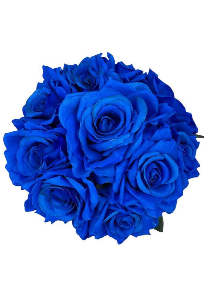 Yapay Çiçek Mavi Gül 10lu Demet Gelin Çiçeği Buketi Masa Üstü Vazo Çiçeği 25cm