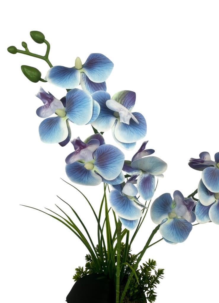 Yapay Çiçek Mavi Islak Orkide Gold Metal Saksıda Saksıda Orkide 50cm